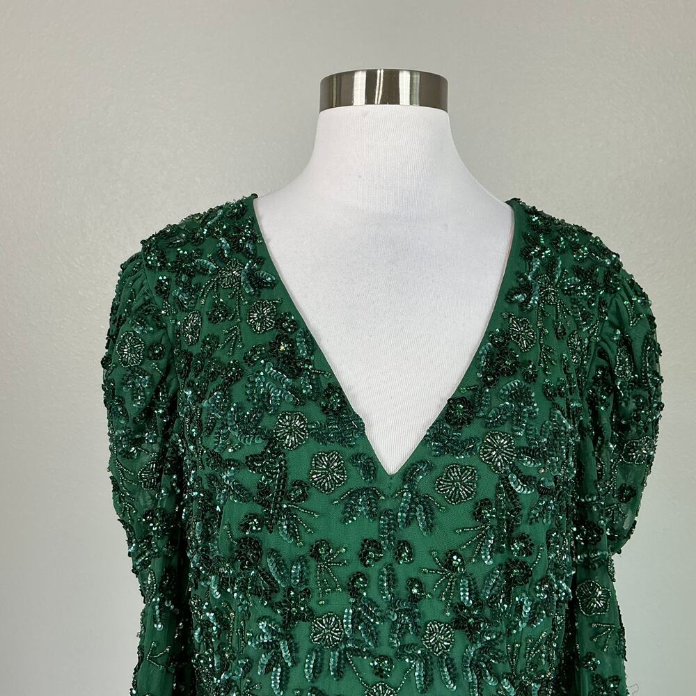 Mac Duggal 5497 Sequined Long Sleeve A-Line Gown Emerald Green Size 10 Dress - Picture 8 of 12